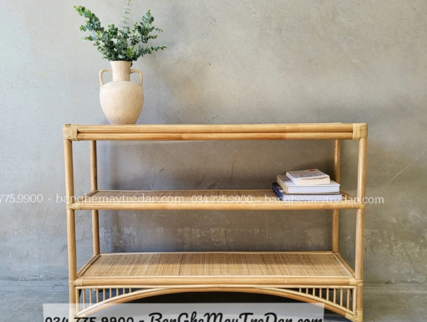Tủ kệ 3 tầng bằng mây tre đan để đồ tiện lợi