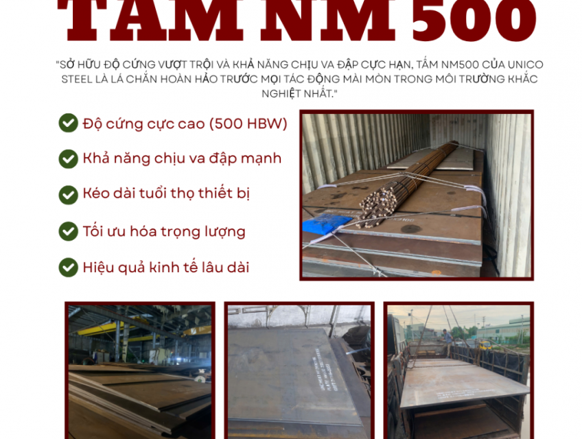TẤM NM500 UNICO CẬP CẢNG: LÁ CHẮN THÉP CHO CƠ KHÍ HẠNG NẶNG – GIẢI PHÁP CHỊU MÀI MÒN SỐ 1 HIỆN NAY