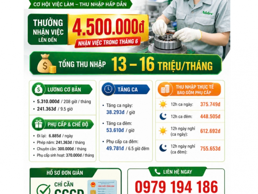 TUYỂN NAM NỮ CÔNG NHÂN LÀM VIỆC KHU CÔNG NGHỆ CAO