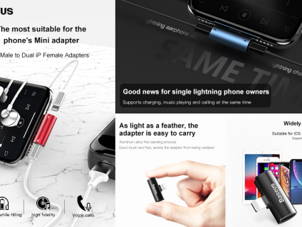 Bộ chia cổng Lightning 1 thành 2 Baseus L46 cho iPhone 7,8,X...