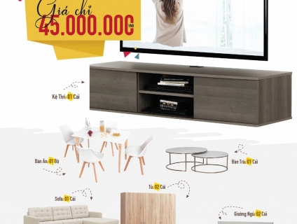 TRỌN GÓI NỘI THẤT CĂN HỘ 02 PHÒNG NGỦ, GIÁ CHỈ 45 TRIỆU