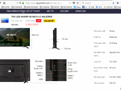 Tivi Sharp 40" FullHD đổi lấy Azanzo mua Nguyễn Kim, Điện máy xanh