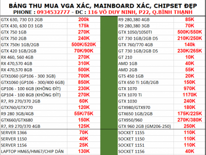 Thu mua vga, mainboard xác, hư cũ, cháy nổ số lượng lớn - 0888868677