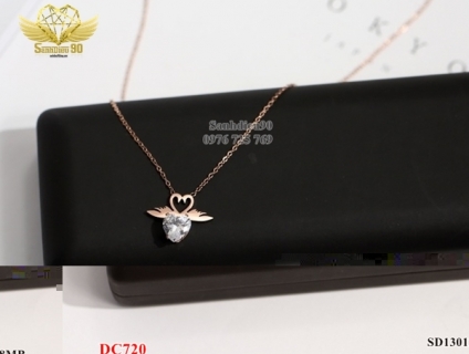 Dây chuyền titan mặt 2 thiên nga đá mix tim đá 720