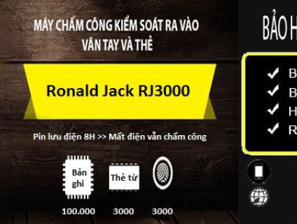 Máy chấm công Ronald Jack RJ3000 : 3000 vân tay, 3000 thẻ, có pin