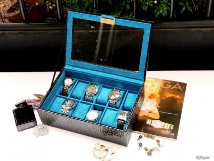 Hộp đồng hồ đen cá sấu VISTA