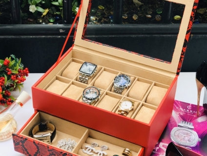 Hộp đồng hồ 2 tầng đỏ da rắn VISTA