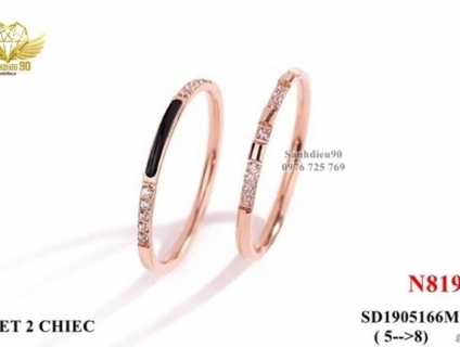 Set 2 nhẫn titan bảng mảnh viền đá 819