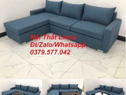 Bộ ghế sofa góc L xanh dương nước biển phòng khách giá rẻ Bình Thuận