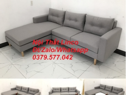 Bộ ghế sofa góc L màu xám ghi trắng, giá rẻ nhỏ Linco Bình Thuận