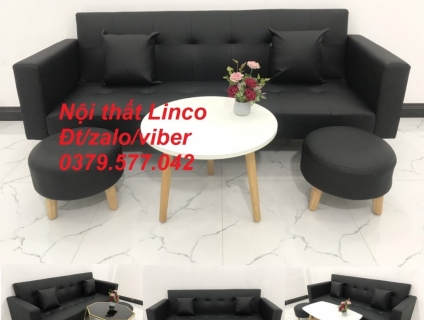 Bộ bàn ghế sofa bed giường (băng) simili giả da đen giá rẻ Tây Ninh