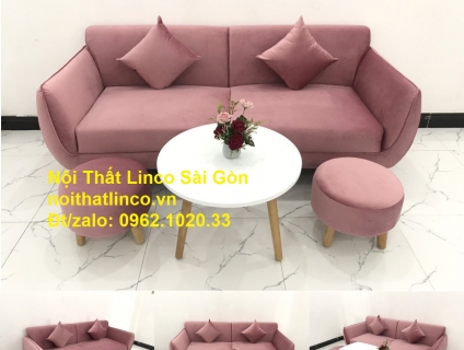 Bộ bàn ghế sopha băng giá rẻ màu hồng cánh sen đẹp Nội thất Linco SG