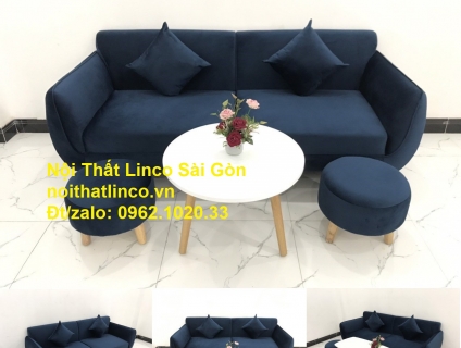 Bộ bàn ghế sofa băng văng xanh dương đậm giá rẻ Nội thất Linco Sài Gòn