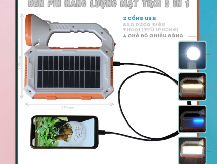 Đèn đa năng dùng năng lượng mặt trời tích hợp sạc điện thoại 5in1