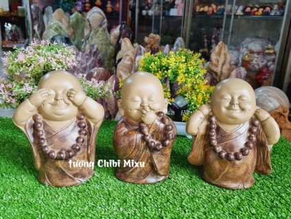 Bộ tượng Tam Không mập 18cm giả gỗ sang trọng