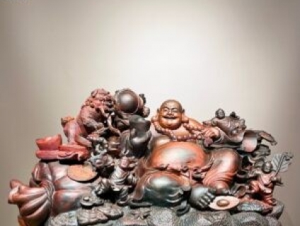 Tượng Di lặc ngũ phúc thuần nghê gỗ trắc đỏ đen