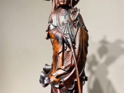 TƯỢNG QUAN ÂM TỌA ĐÀI SEN GỖ TRẮC ĐỎ ĐEN