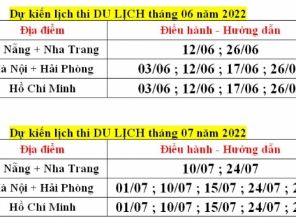 Lịch thi nghiệp vụ hướng dẫn viên du lịch nội địa và quốc tế