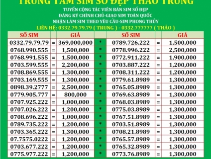 TRUNG TÂM SIM SỐ ĐẸP THẢO TRUNG  giá tốt nhất hệ thống 5giay.vn