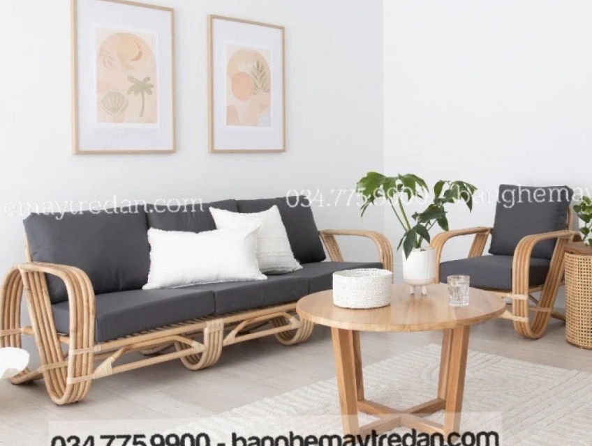 Sofa song mây tự nhiên trang trí phòng khách hiện đại