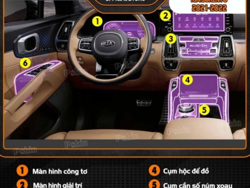 Bộ miếng dán PPF nội thất ô tô KIA Sorento 2021-2022