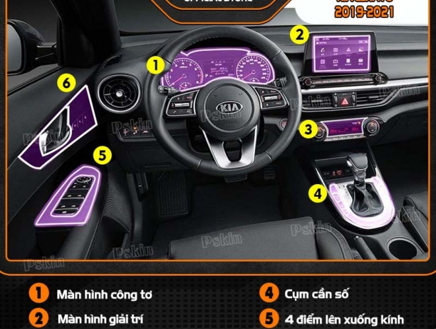 Bộ miếng dán PPF nội thất ô tô KIA Cerato 2019-2021
