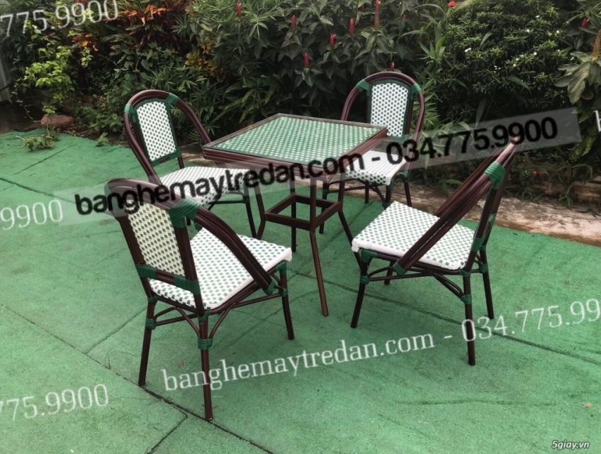 Ghế cafe khung sắt sơn tĩnh điện đan dây nhựa giả mây