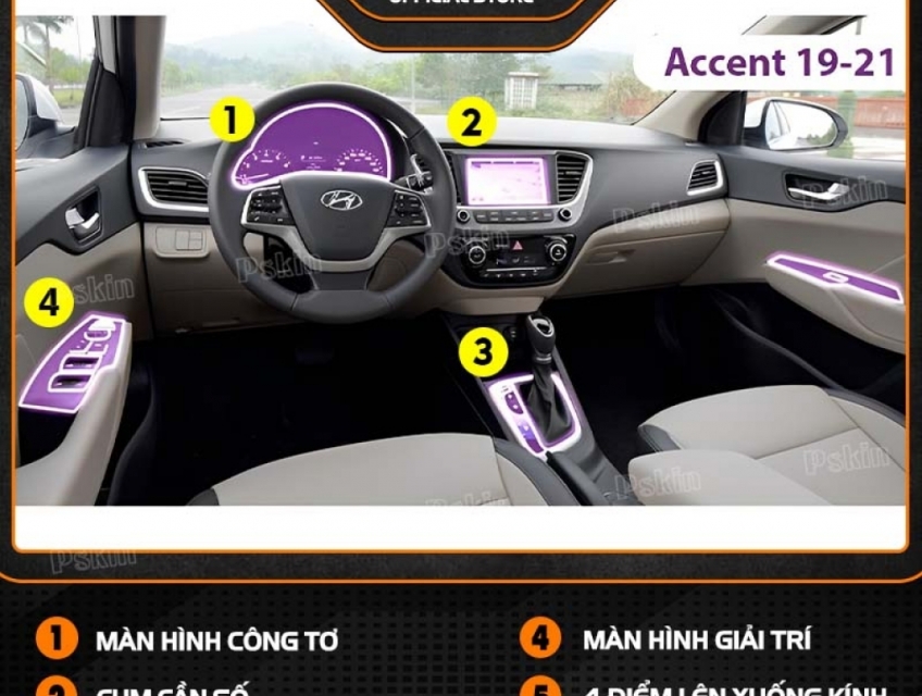 Bộ dán PPF nội thất Hyundai Accent 2017 – 2023