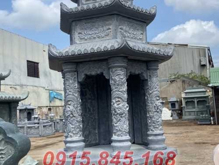 12 Tháp mộ sư để hài cốt đá xanh liền khối đẹp