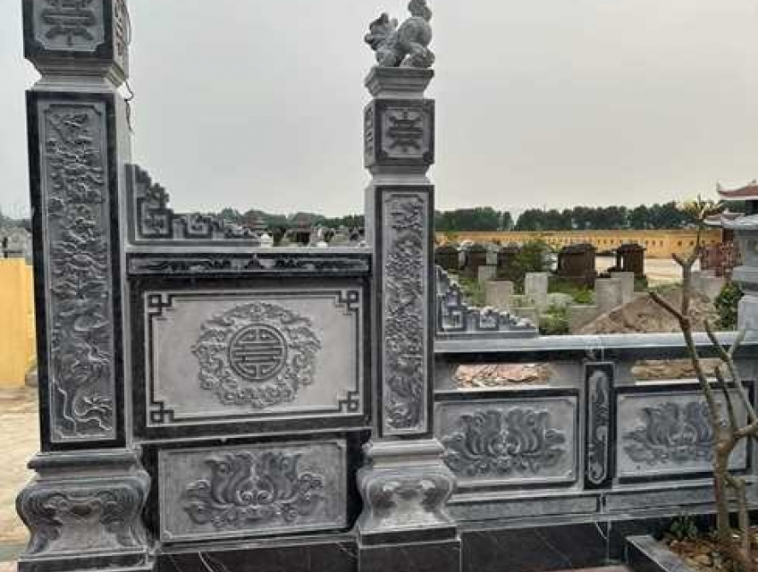 16 Lan can nhà mồ mả bằng đá tự nhiên nguyên khối