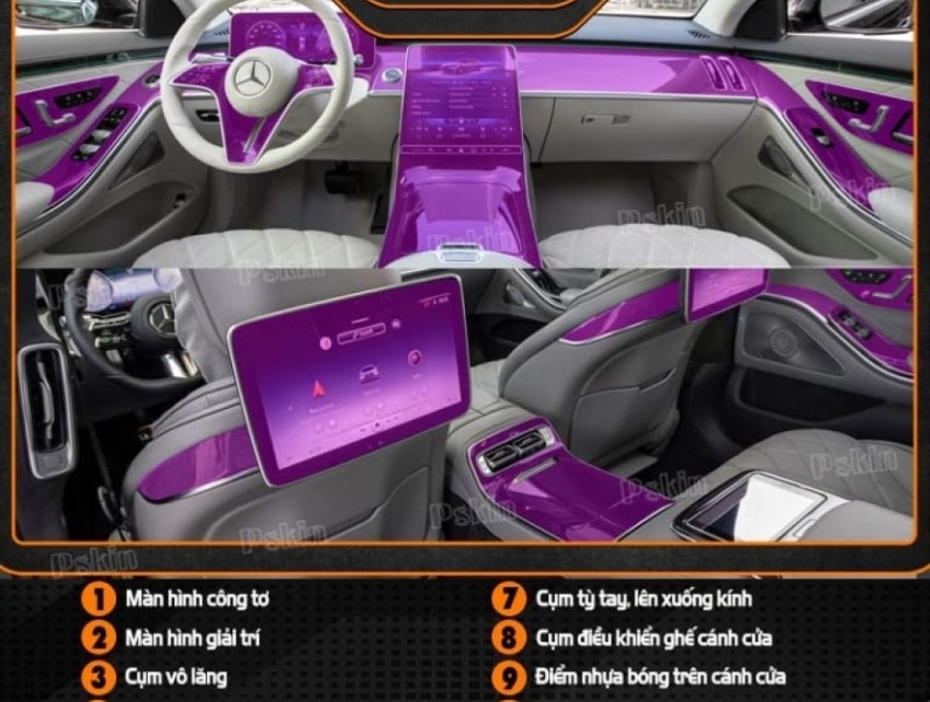 Dán nội thất ô tô Mercedes S450 2021-2023 PPF tự phục hồi