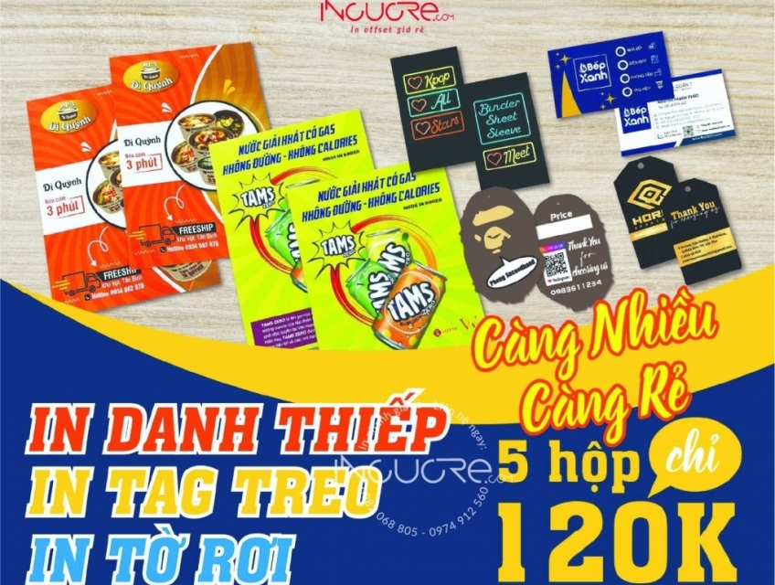 In card 5 hộp chỉ 120k. In tờ rơi 2000 a5 chỉ 850k. IN ĐA DẠNG HÀNG