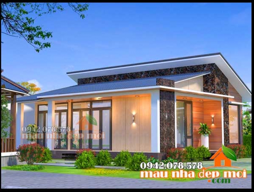 Thiết kế nhà cấp 4 mái lệch đẹp có 3 phòng ngủ 130m2 kiến trúc hiện đạ