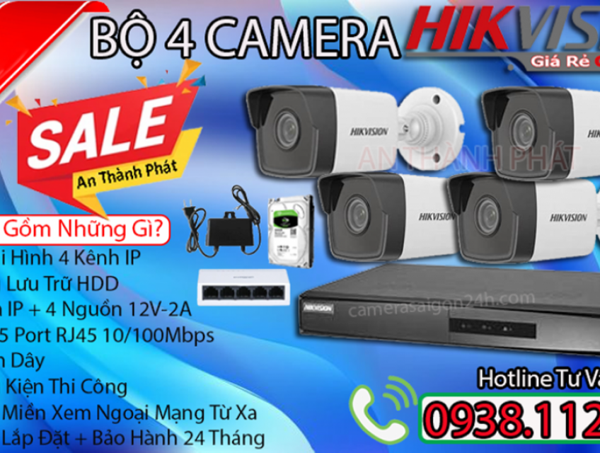 Trọn Bộ 4 Camera IP Thân HIKVISION Giá Cực Rẻ