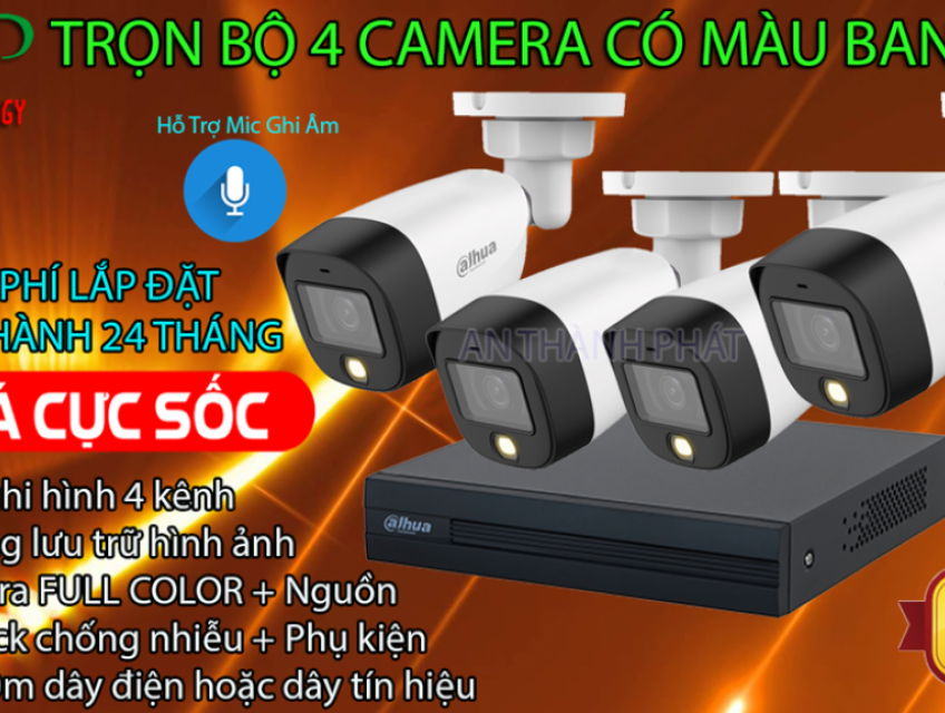 Lắp Đặt Trọn Bộ 4 Camera Thân Có Màu Ban Đêm