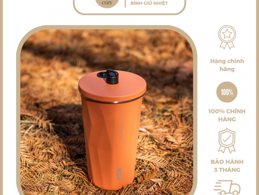 Ly giữ nhiệt Tyeso Wonder 600ml bình giữ nhiệt có ống hút inox 304 Coz