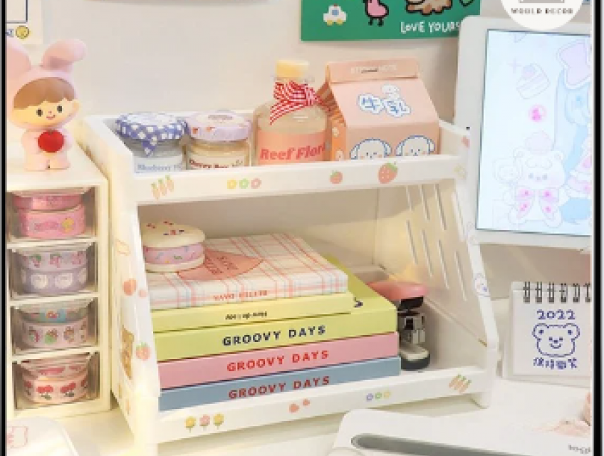 Kệ nhựa mini 2 tầng decor bàn học