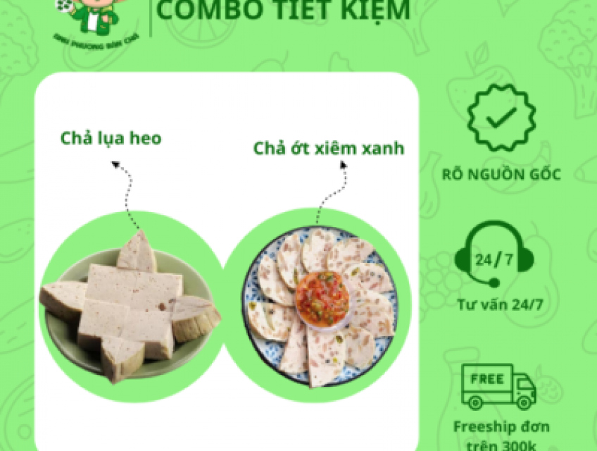 Combo Tiết Kiệm Chả Lụa Heo + Chả Da Heo Ớt Xiêm Xanh – Bùng Nổ Vị Giá
