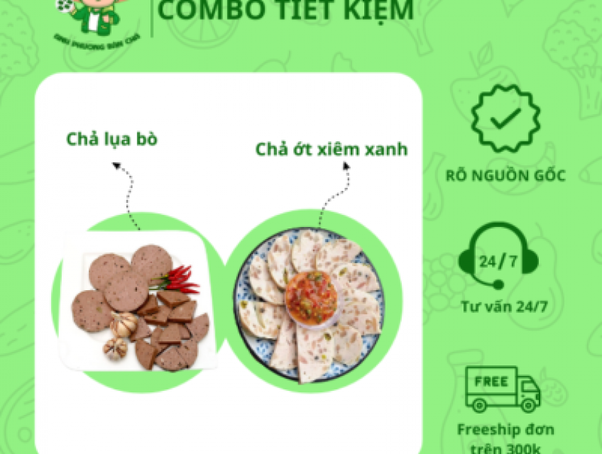 Combo Tiết Kiệm Chả Lụa Bò + Chả Da Heo Ớt Xiêm Xanh – Bùng Nổ Vị Giác