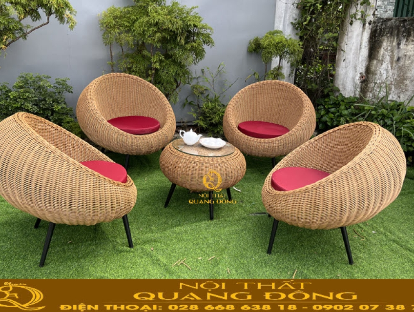 Bàn ghế cafe giả mây cao cấp dành cho khách sạn, khu resort