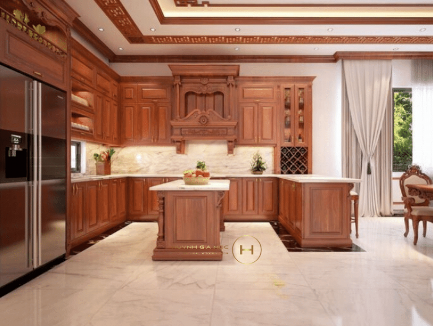 Lựa chọn tủ bếp gỗ gõ đỏ cho gia đình