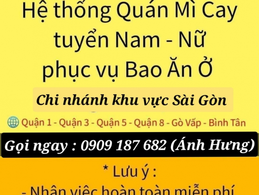 Tuyển Nam - Nữ phục vụ Quán Mì Cay
