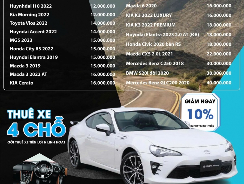 Cho thuê xe ô tô tự lái giá tốt tại TPHCM