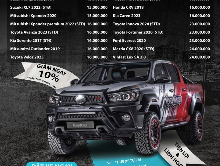 Cho thuê xe 4 chỗ 7 chỗ giá tốt tại TPHCM