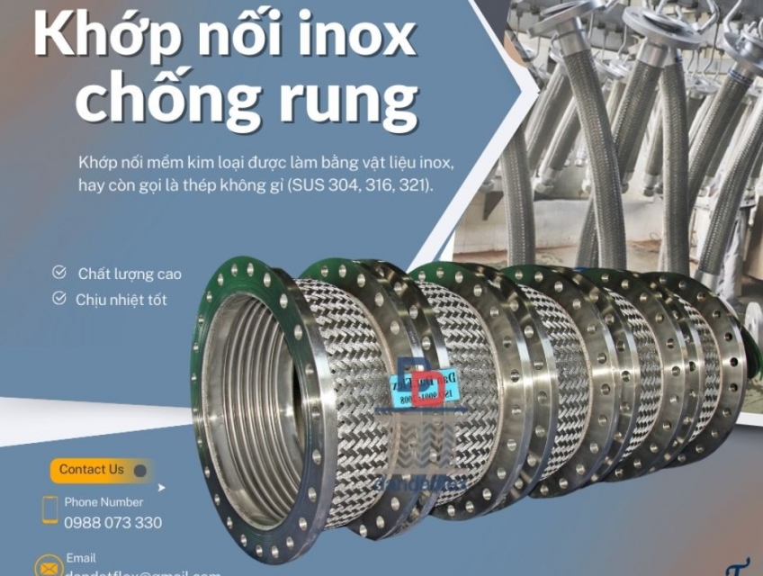 Khớp nối mềm, khớp chống rung kim loại, khớp nối mềm bọc lưới dẫn hóa chất