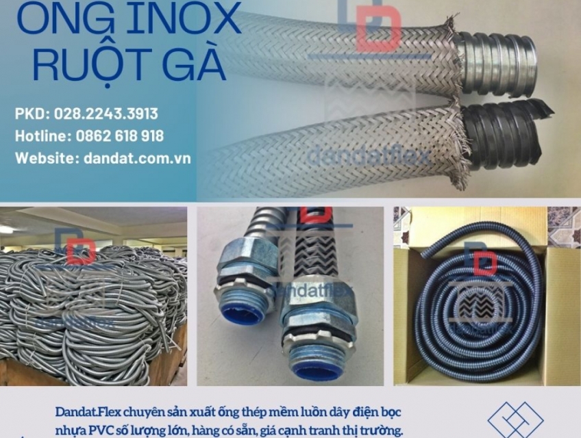 Ống ruột gà bọc inox, ống ruột gà lõi thép bọc nhựa PVC, ống thép luồn dây điện