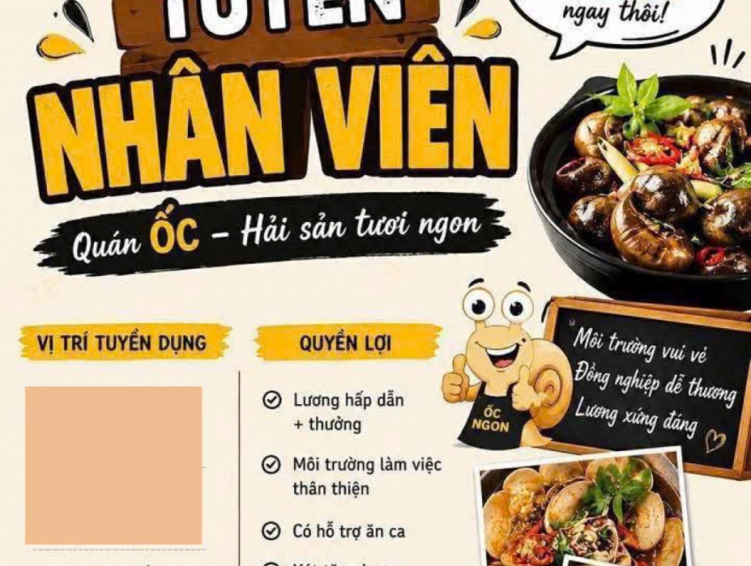 Tuyển nhân viên Bếp Ốc làm ở Thủ Dầu Một Bình Dương