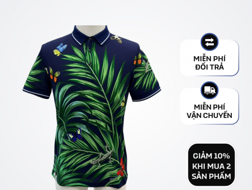 Áo polo họa tiết lá cây – Điểm nhấn