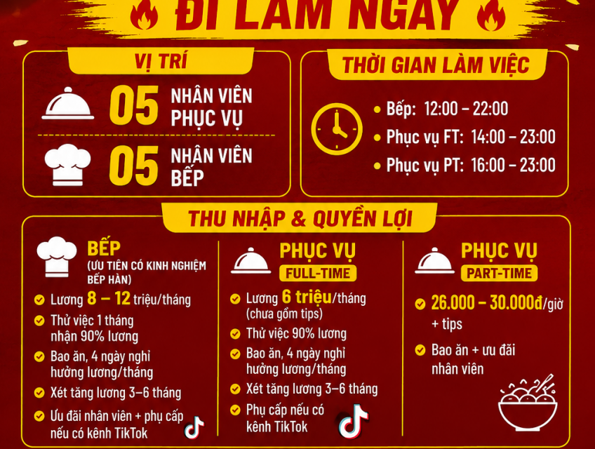 TUYỂN 10 NHÂN VIÊN PHỤC VỤ, BẾP BÌNH DƯƠNG