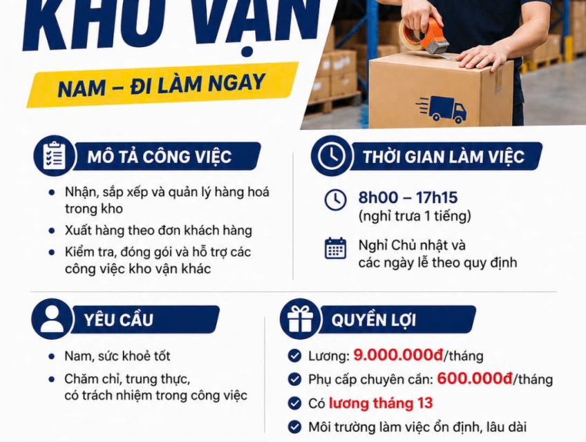Tuyển nhân viên kho vận hàng hoá làm ở Q12
